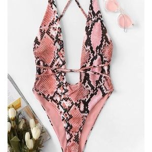 Free People Pink Snake Print One-Piece Swimsuit